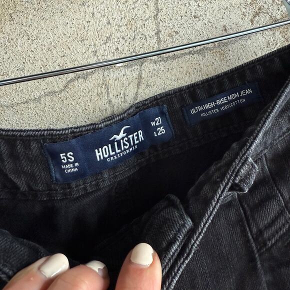 Hollister Ultra High Rise Mom Jeans Washed Black Raw Hem Womens 5s Soft Grunge - Picture 8 of 8